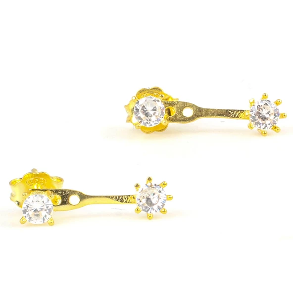 925 Ayar Gümüş Zirkon Taşlı Çift Taşlı Küpe - 4