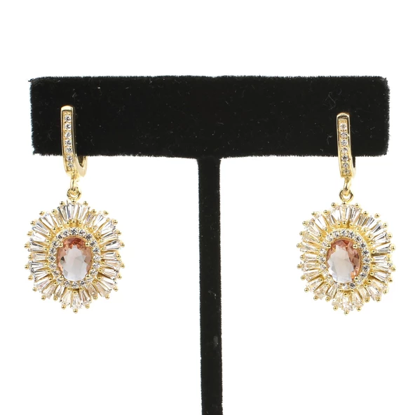 925 Ayar Gümüş Oval Zultanit, Baget ve Zirkon Taş Küpe - Resim 3