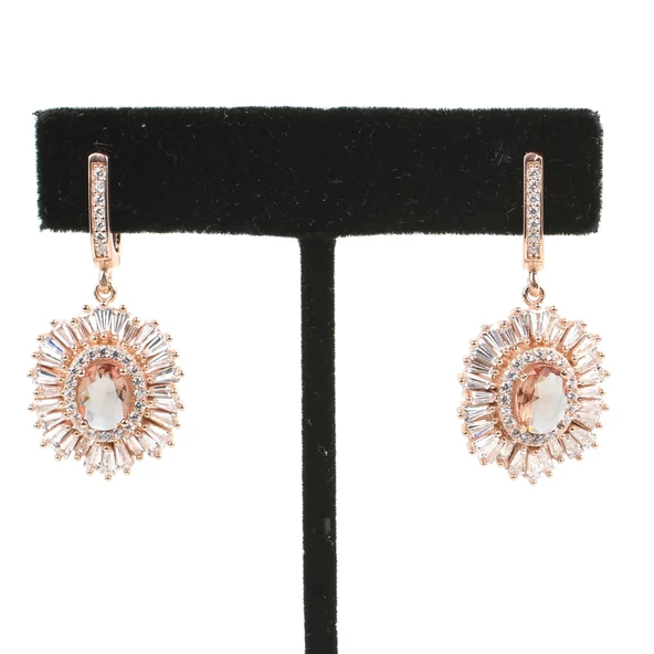 925 Ayar Gümüş Oval Zultanit, Baget ve Zirkon Taş Küpe - Resim 2