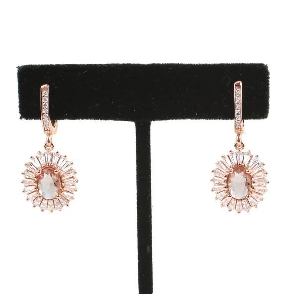 925 Ayar Gümüş Oval Zultanit ve Baget Taş Küpe - Resim 2