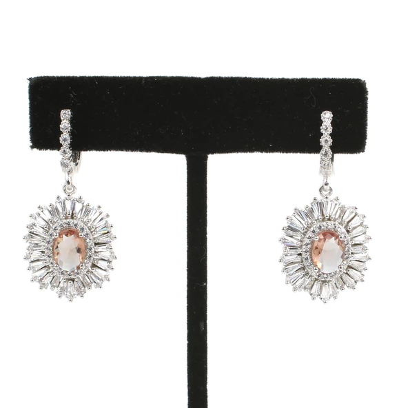 925 Ayar Gümüş Oval Zultanit, Baget ve Zirkon Taş Küpe ürün görseli 1