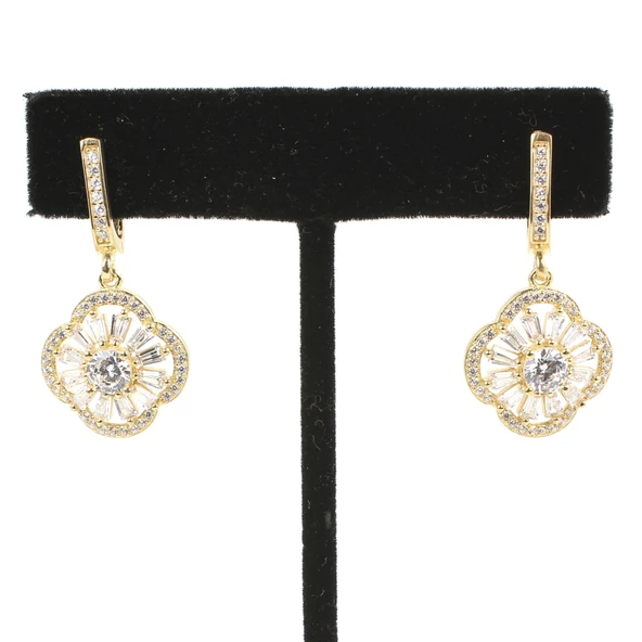 925 Ayar Gümüş Yonca Modeli Baget ve Zirkon Taşlı Küpe - Resim 2