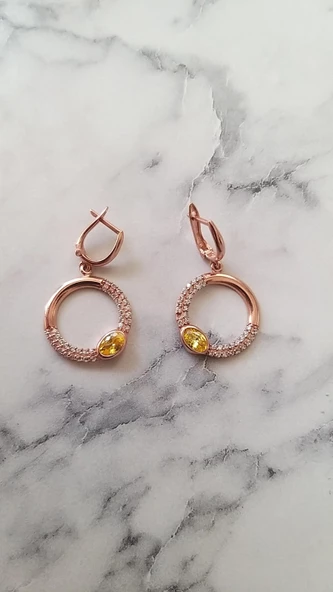 925 Ayar Gümüş Sitrin & Zirkon Taşlı Küpe - Resim 3