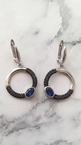 925 Ayar Gümüş Safir & Oniks Taşlı Küpe ürün görseli 1