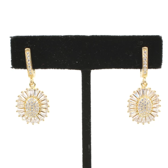 925 Ayar Gümüş Ayçiçek Model Baget Taşlı Küpe - Resim 3