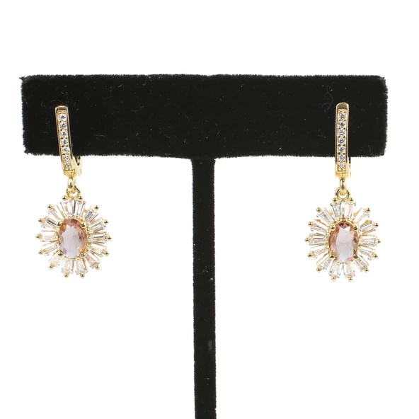 925 Ayar Gümüş Minik Oval Zultanit ve Baget Taş Küpe - Resim 2