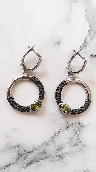 925 Ayar Gümüş Peridot & Oniks Taşlı Küpe ürün görseli