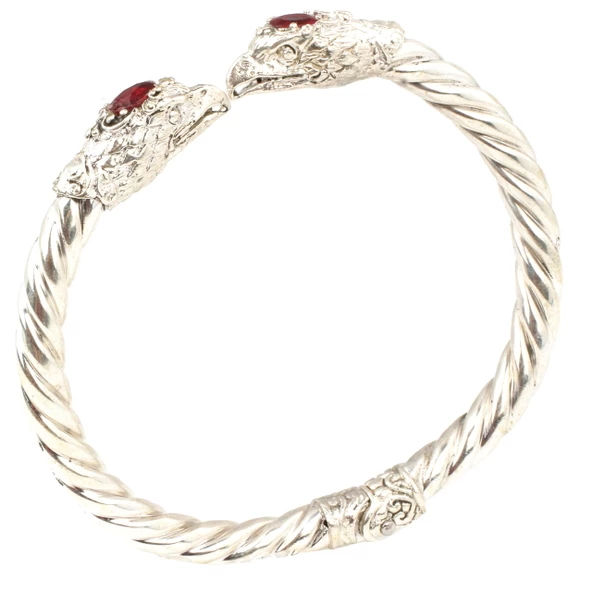 925 Ayar Gümüş Kartal Kafası Yakut Taşlı Erkek Bilekliği - 4