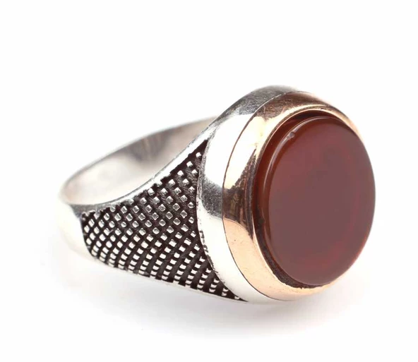 925 Ayar Gümüş ve Bronz Yakut Taşlı İşlemeli Erkek Yüzük - 3