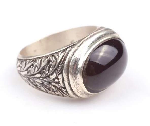 Gümüş Oniks Taşlı El Kalemli Erkek Yüzük - Resim 4