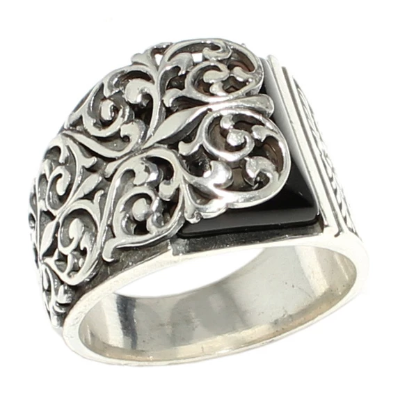 925 Ayar Gümüş Oniks Taşlı Erzurum Elişi Erkek Yüzük ürün görseli