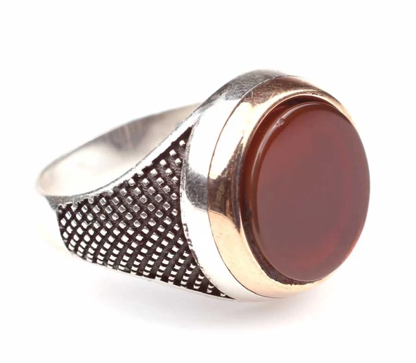 925 Ayar Gümüş ve Bronz Yakut Taşlı İşlemeli Erkek Yüzük - 4