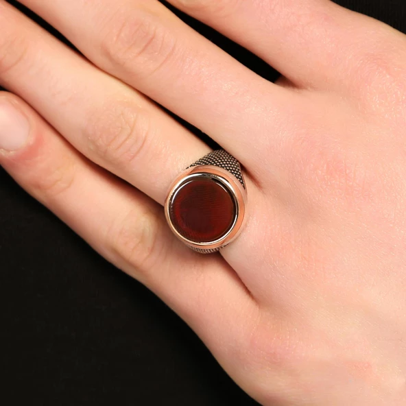 925 Ayar Gümüş ve Bronz Yakut Taşlı İşlemeli Erkek Yüzük