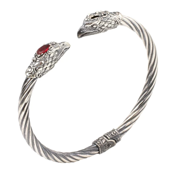 925 Ayar Gümüş Kartal Kafası Yakut Taşlı Erkek Bilekliği - 6