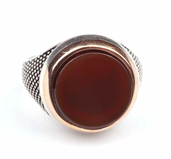 925 Ayar Gümüş ve Bronz Yakut Taşlı İşlemeli Erkek Yüzük - 5