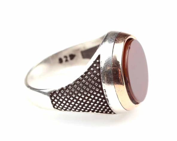 925 Ayar Gümüş ve Bronz Yakut Taşlı İşlemeli Erkek Yüzük - 7