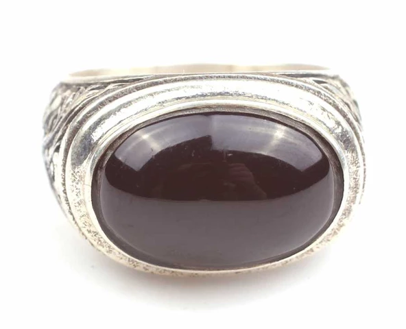 Gümüş Oniks Taşlı El Kalemli Erkek Yüzük - Resim 6