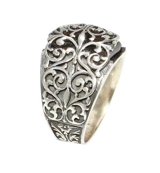 925 Ayar Gümüş Oniks Taşlı Erzurum Elişi Erkek Yüzük - Resim 3