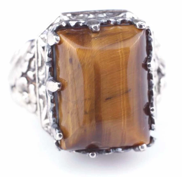 925 Ayar Gümüş Kaplangözü Taşlı Antik Tasarım Erkek Yüzük - Resim 4