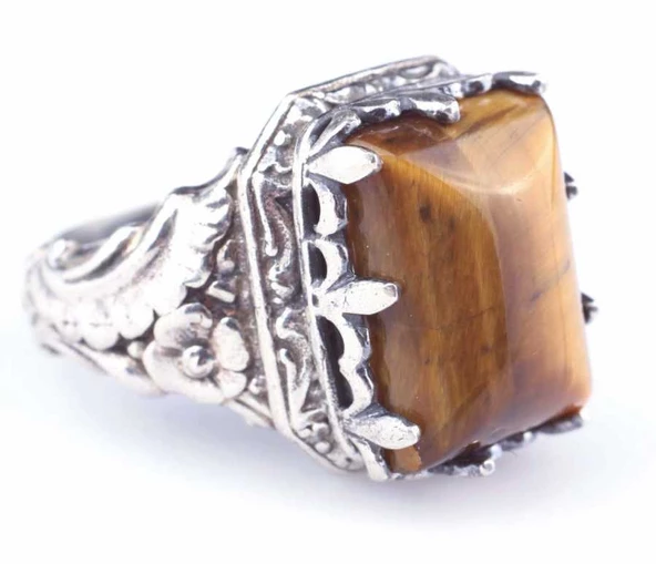 925 Ayar Gümüş Kaplangözü Taşlı Antik Tasarım Erkek Yüzük - Resim 2