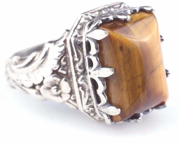 925 Ayar Gümüş Kaplangözü Taşlı Antik Tasarım Erkek Yüzük ürün görseli