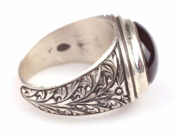 Gümüş Oniks Taşlı El Kalemli Erkek Yüzük - Resim 5