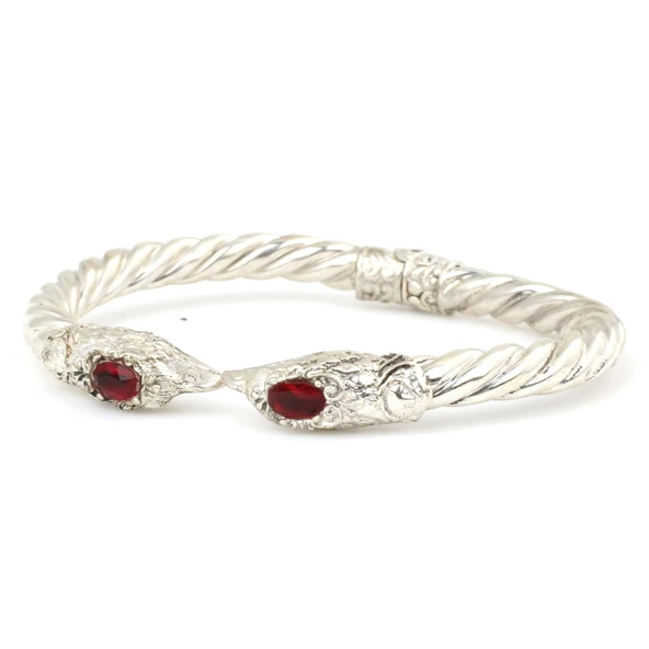 925 Ayar Gümüş Kartal Kafası Yakut Taşlı Erkek Bilekliği - 2