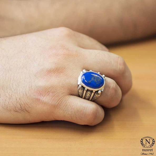 925 Ayar Gümüş Oval Lapis Taşlı Erkek Yüzük ürün görseli