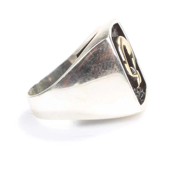 925 Ayar Gümüş Kabartmalı Ay Yıldız Erkek Yüzük - Resim 3