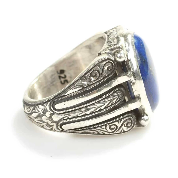 925 Ayar Gümüş Oval Lapis Taşlı Erkek Yüzük - Resim 4
