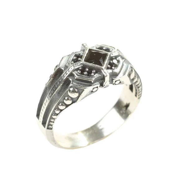 925 Ayar Gümüş Kare Onix Taşlı Erkek Yüzük - Resim 2