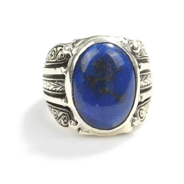 925 Ayar Gümüş Oval Lapis Taşlı Erkek Yüzük - Resim 5