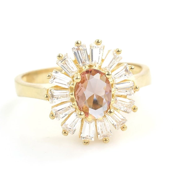 925 Ayar Gümüş Minik Oval Zultanit ve Baget Taş Yüzük - Resim 7