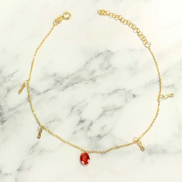 925 Ayar Gümüş Garnet Taşlı Minik Sonsuzluk Modeli Halhal - Resim 3