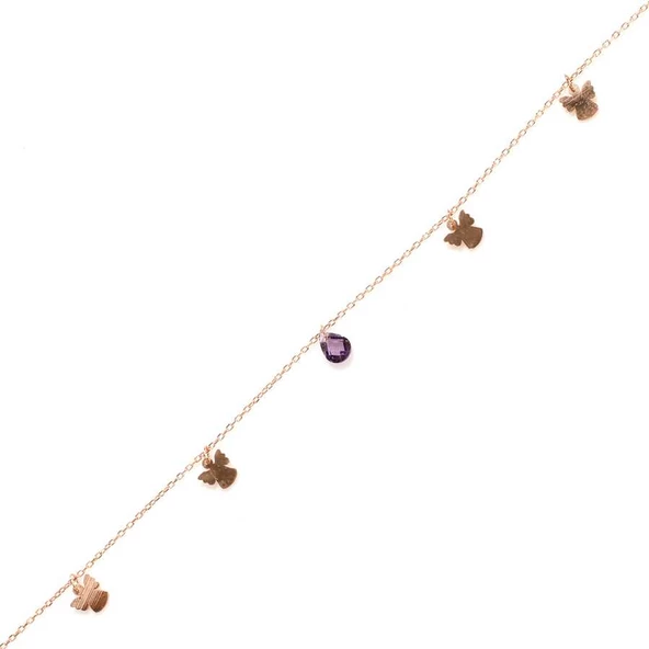 925 Ayar Gümüş Ametist Taşlı Melek Halhal ürün görseli