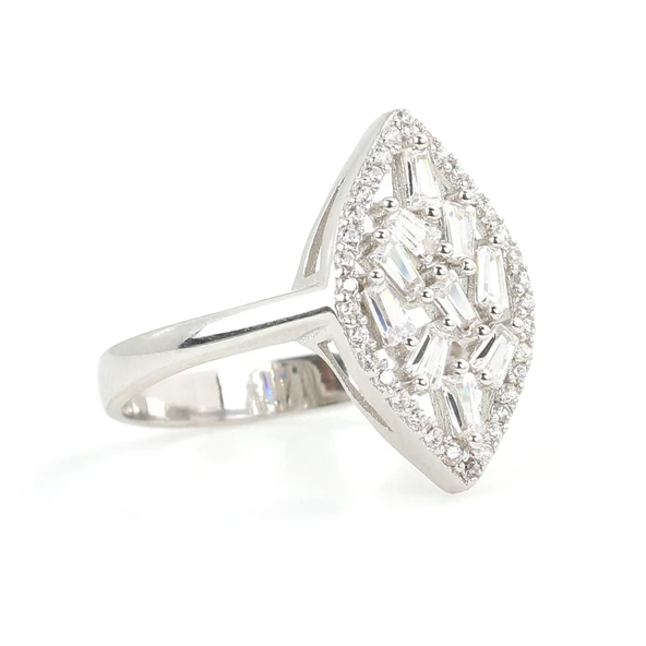 925 Ayar Gümüş Mekik Model Baget Taşlı Yüzük - Resim 4