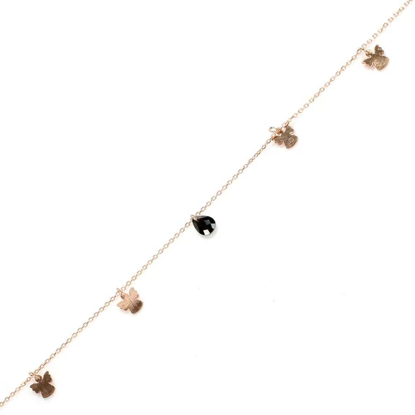 925 Ayar Gümüş Oniks Taşlı Melek Halhal - Resim 2