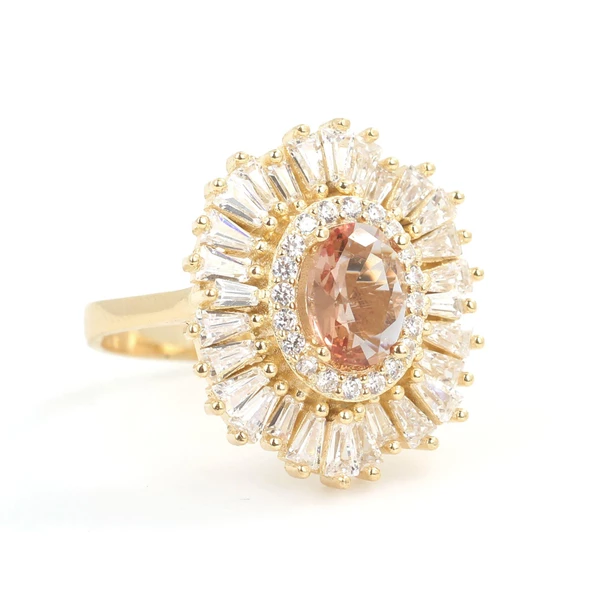 925 Ayar Gümüş Oval Zultanit, Baget ve Zirkon Taş Yüzük - Resim 9