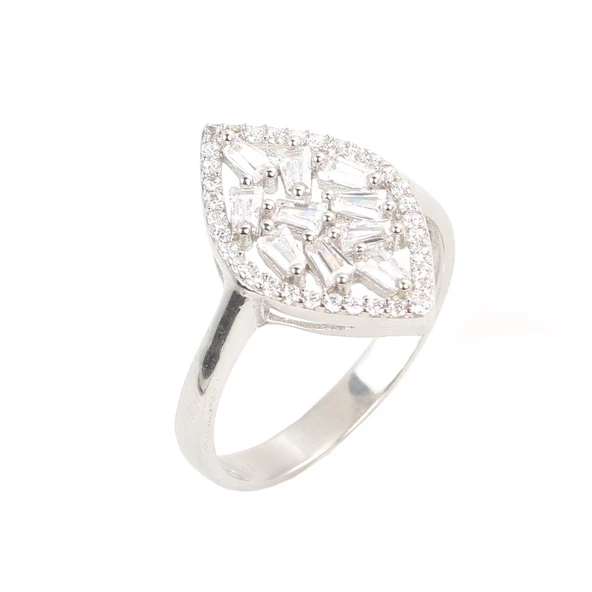 925 Ayar Gümüş Mekik Model Baget Taşlı Yüzük - Resim 7