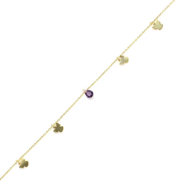 925 Ayar Gümüş Ametist Taşlı Melek Halhal - Resim 2