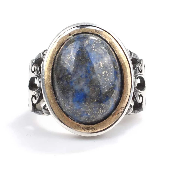 925 Ayar Gümüş Lapis Taşlı Oval Erkek Yüzüğü - 5