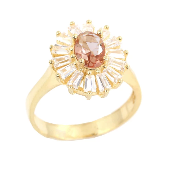 925 Ayar Gümüş Minik Oval Zultanit ve Baget Taş Yüzük - Resim 4