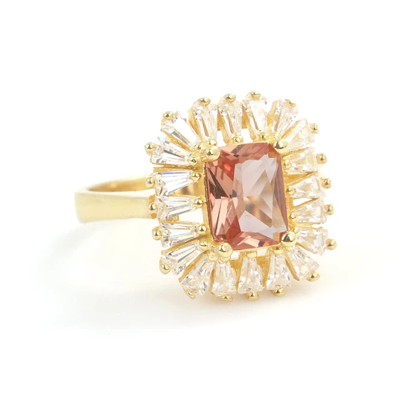 925 Ayar Gümüş Dikdörtgen Zultanit ve Baget Taşlı Yüzük - Resim 6