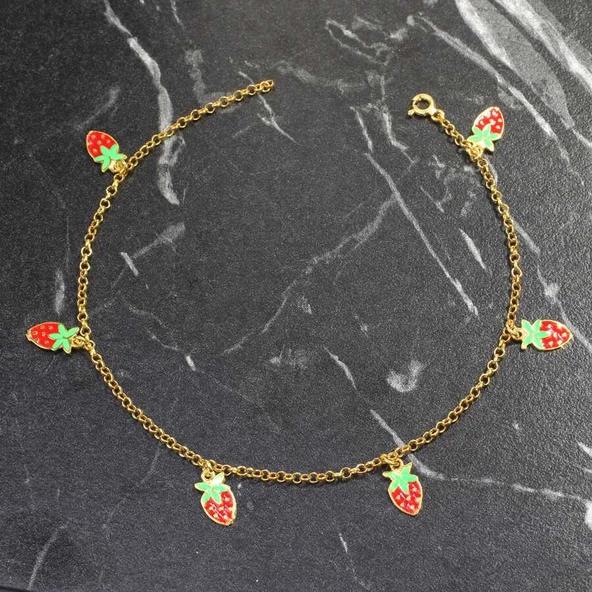 925 Ayar Gümüş Çilekli Mineli Halhal - Resim 5