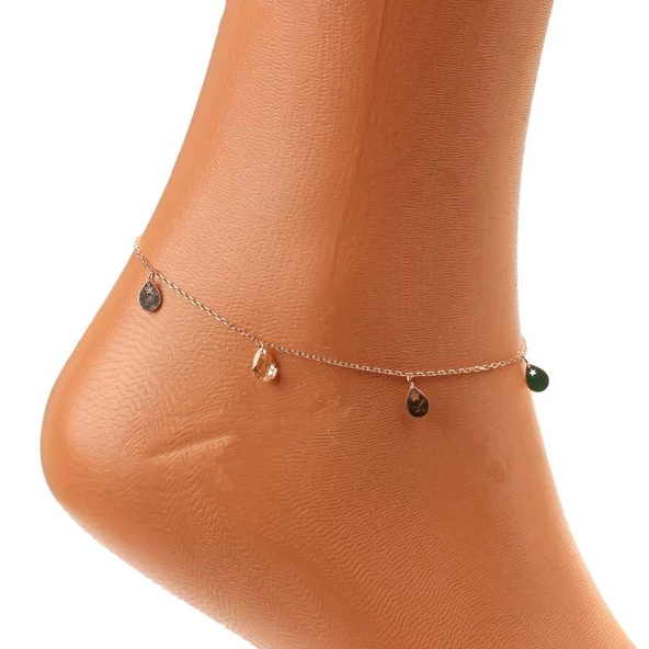 925 Ayar Gümüş Sitrin Taşlı Damla & Yıldız Modeli Halhal - Resim 5