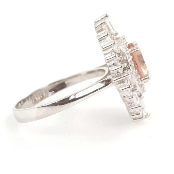 925 Ayar Gümüş Oval Zultanit, Baget ve Zirkon Taş Yüzük - Resim 4