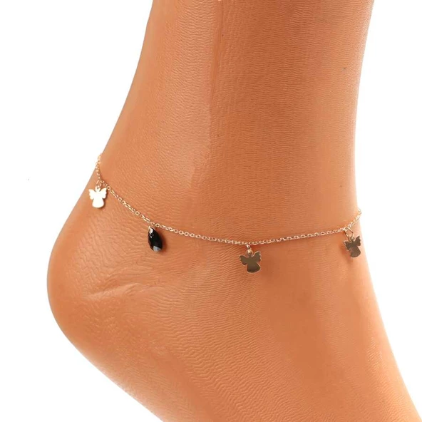 925 Ayar Gümüş Oniks Taşlı Melek Halhal - Resim 5