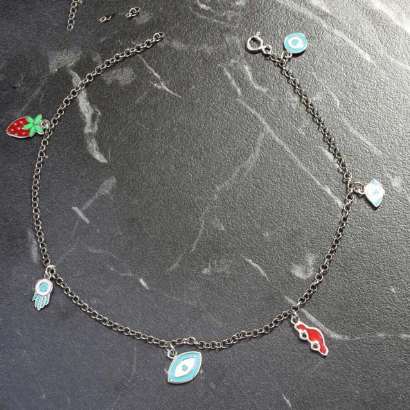 925 Ayar Gümüş 6 Adet Objeli Halhal - Resim 3