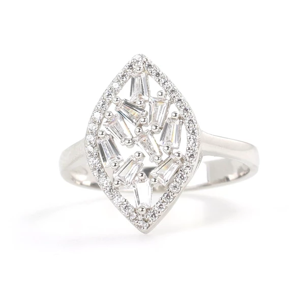 925 Ayar Gümüş Mekik Model Baget Taşlı Yüzük - Resim 6