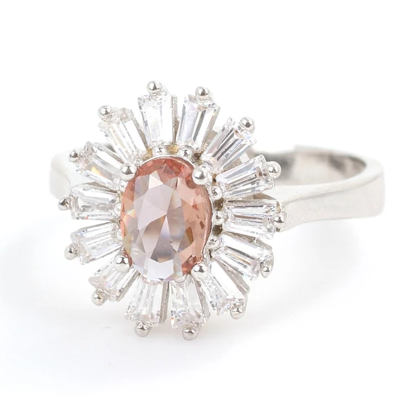 925 Ayar Gümüş Minik Oval Zultanit ve Baget Taş Yüzük - Resim 3